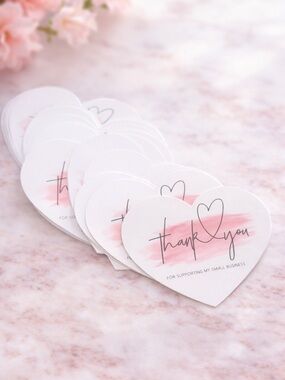 30 Heart Shape Pink Brushstroke Design Thank You Cards